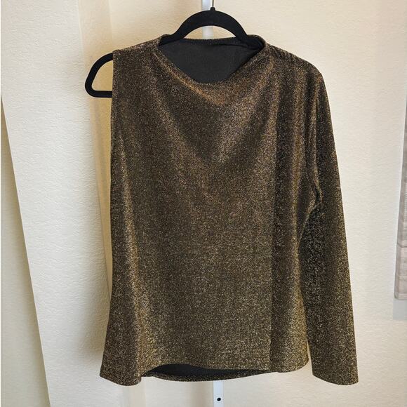 Terea Andrea Pitters Gold Metallic Glitter Holiday Evening Formal Blouse XXL NWT - Picture 3 of 5